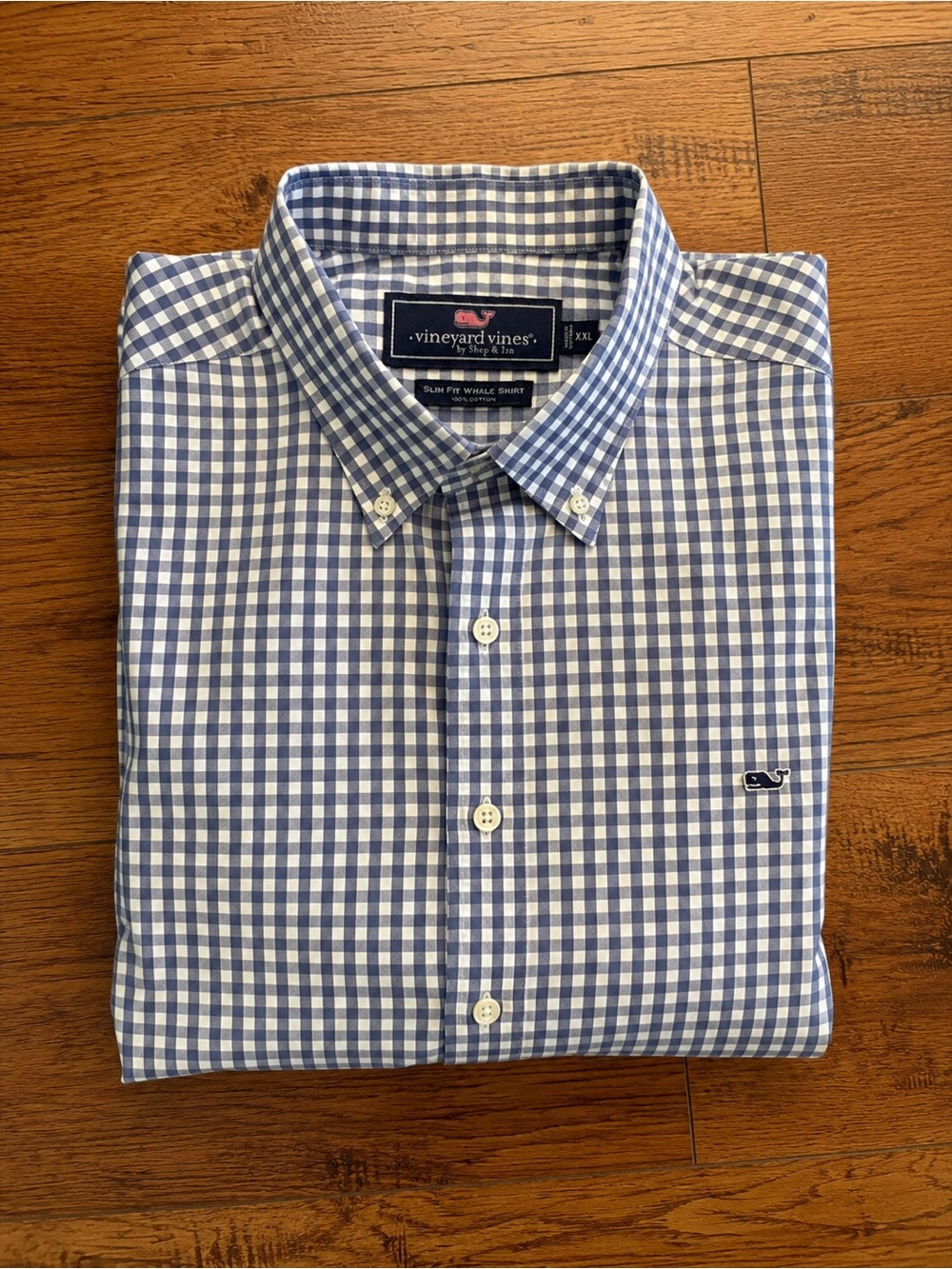 Vineyard Vines Slim Fit Whale Shirt XXL Blue Gingham Cotton Button Down